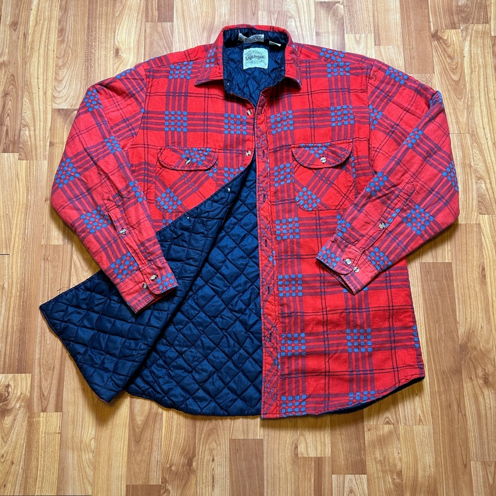 Vintage Gorpcore Saugatuck Mens Quilted Flannel Shirt Jacket XL Red Plaid